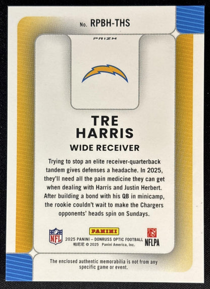 Tre Harris 2025 Panini Donruss Optic Rookie Phenoms Blue Hyper Prizm Chargers Los Angeles Chargers Sports Trading Cards