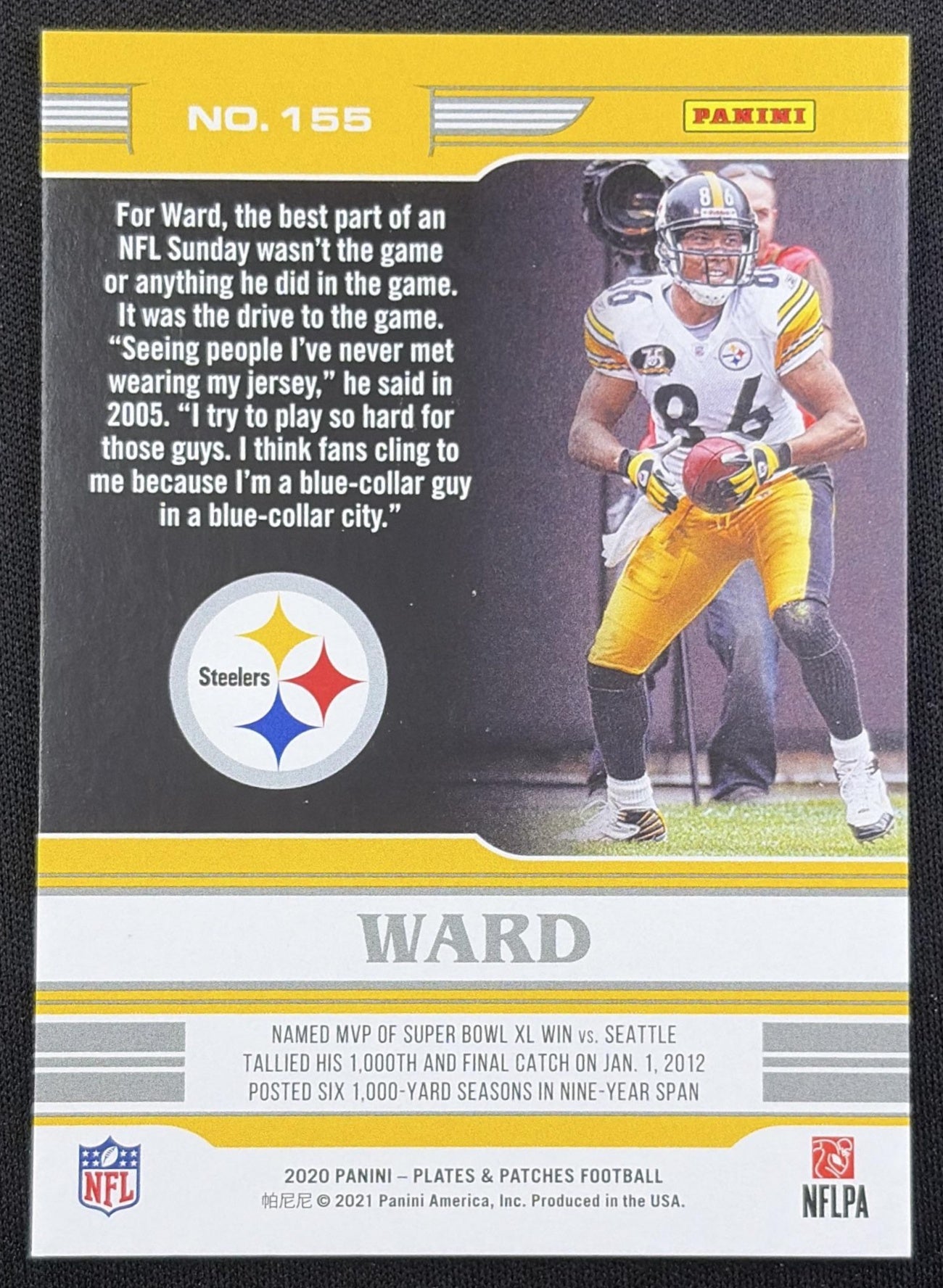 Hines Ward 2020 Panini Plates & Patches Orange /65 Steelers back