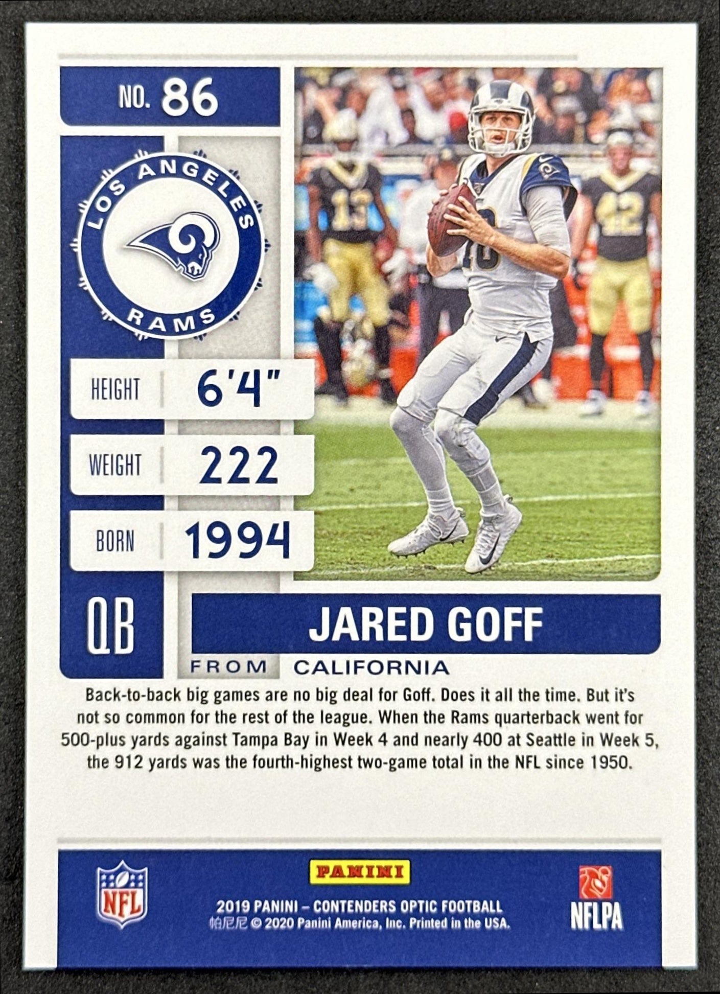 Jared Goff 2019 Contenders Optic Season Ticket Rams Lions