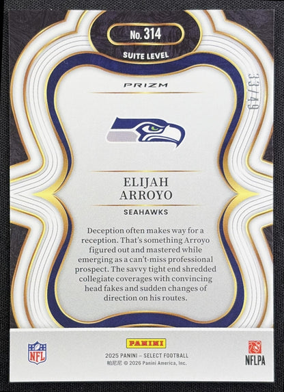Elijah Arroyo 2025 Panini Select Suite Level Red Prizm /49 Seahawks