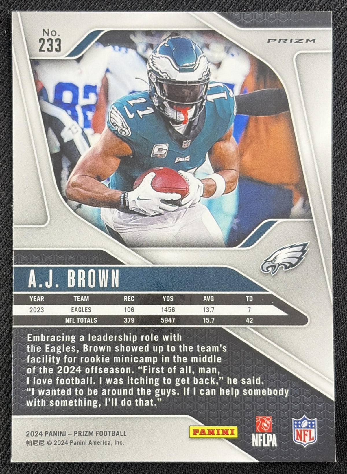 A.J. Brown 2024 Panini Prizm Green Wave Eagles Sports Trading Card