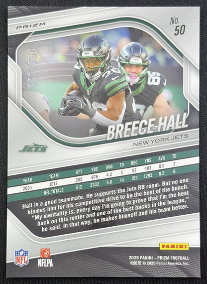 Breece Hall 2025 Panini Prizm No Huddle Blue /125 Jets New York Jets