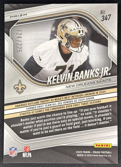 Kelvin Banks Jr. 2025 Panini Prizm Purple Ice /225 Saints back