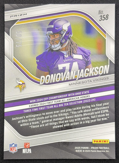 Donovan Jackson 2025 Panini Prizm No Huddle Purple /75 Vikings Minnesota Vikings
