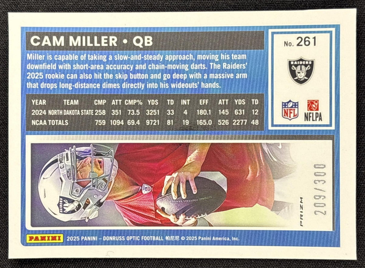 Cam Miller 2025 Panini Donruss Optic Rated Rookie Wave Prizm /300 Raiders