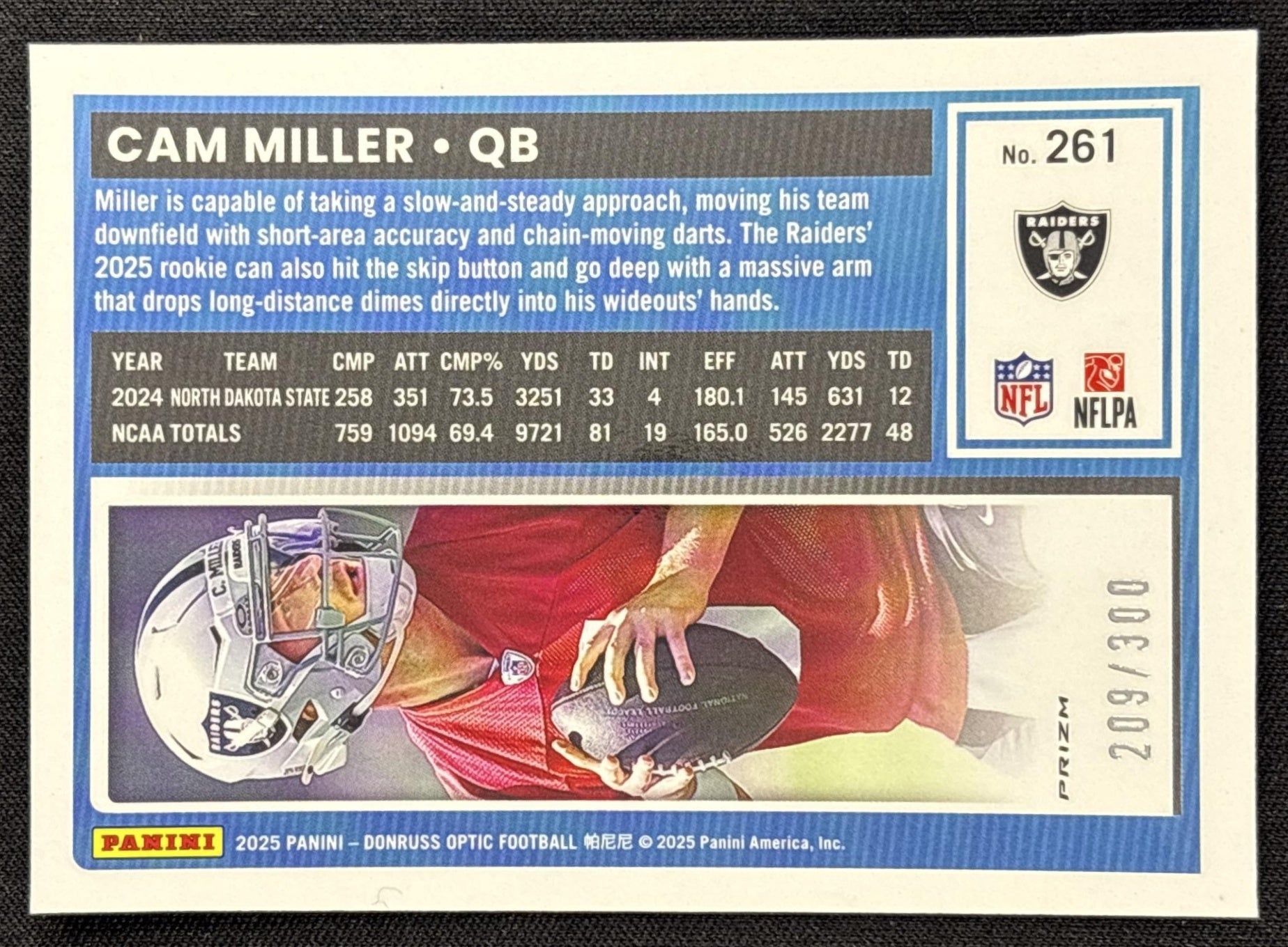 Cam Miller 2025 Panini Donruss Optic Rated Rookie Wave Prizm /300 Raiders