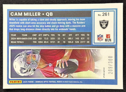 Cam Miller 2025 Panini Donruss Optic Rated Rookie Wave Prizm /300 Raiders