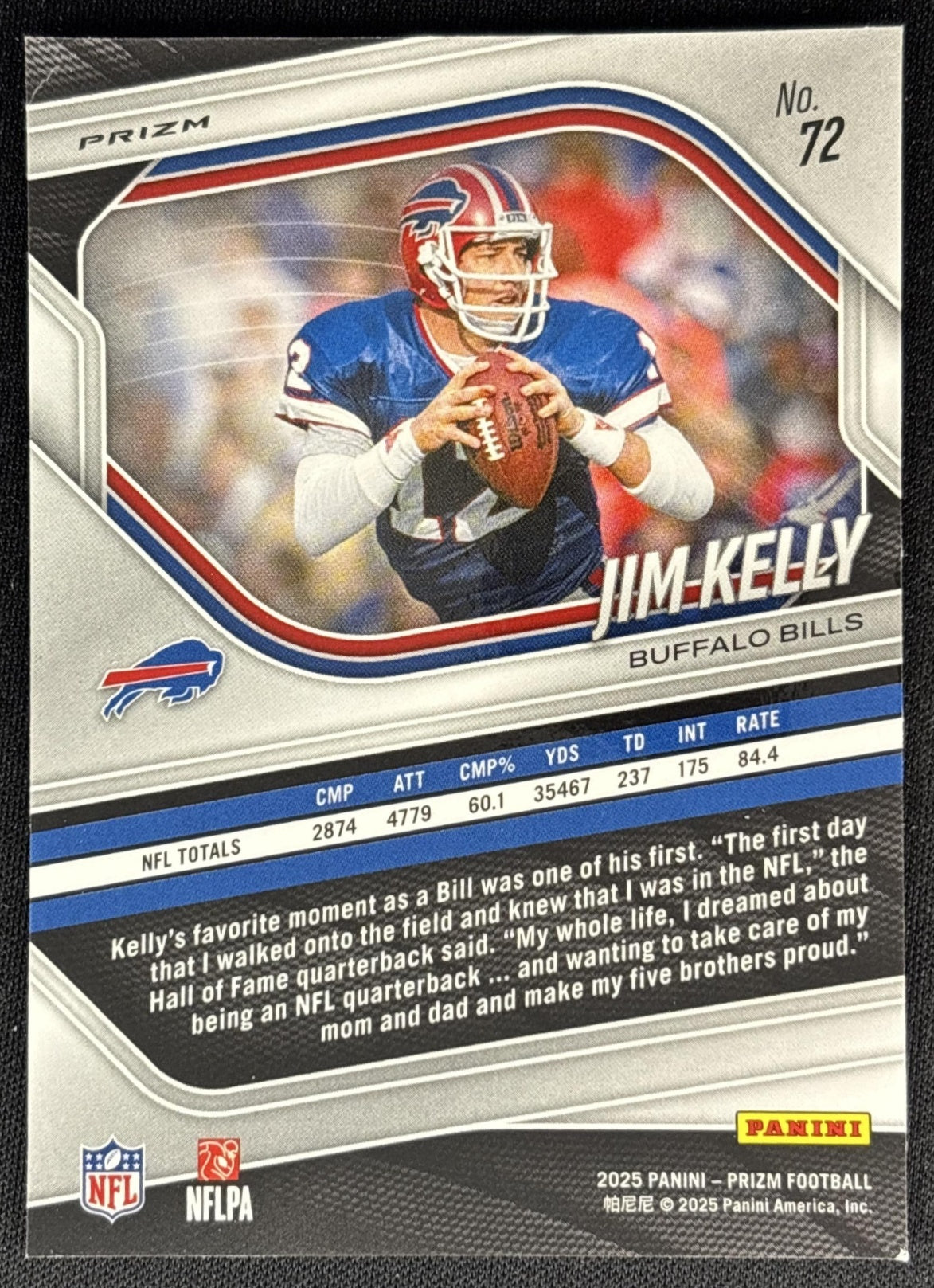 Jim Kelly 2025 Panini Prizm Black & White Checker Bills