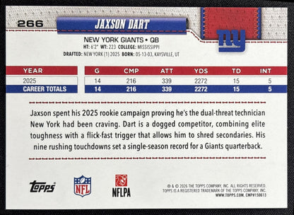 Jaxson Dart 2026 Topps Rainbow Foil Giants