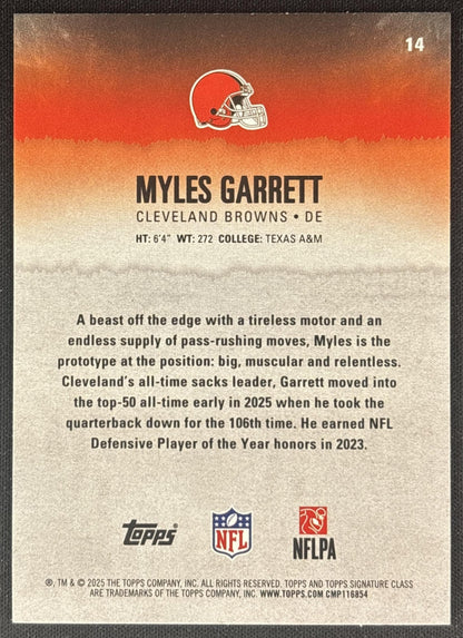 Myles Garrett 2025 Topps Signature Class Veteran Green & Purple Foil Browns back