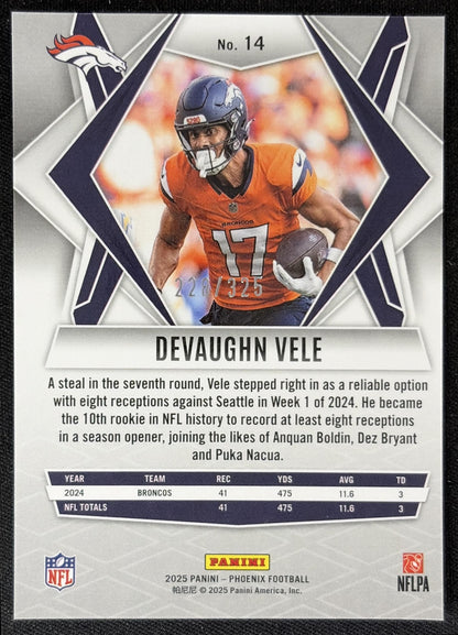 Devaughn Vele 2025 Panini Phoenix Light Blue Lava Prizm /325 Broncos