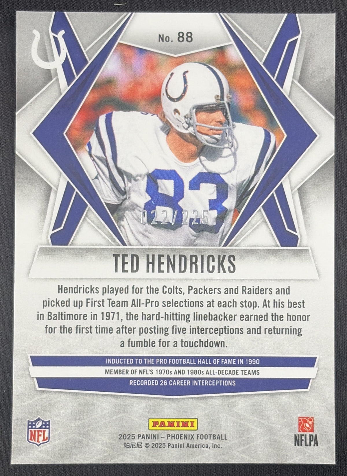 Ted Hendricks 2025 Panini Phoenix Lime Green Lava Prizm /225 Colts