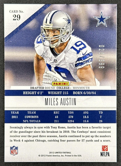 Miles Austin 2012 Panini Limited /399 Cowboys back