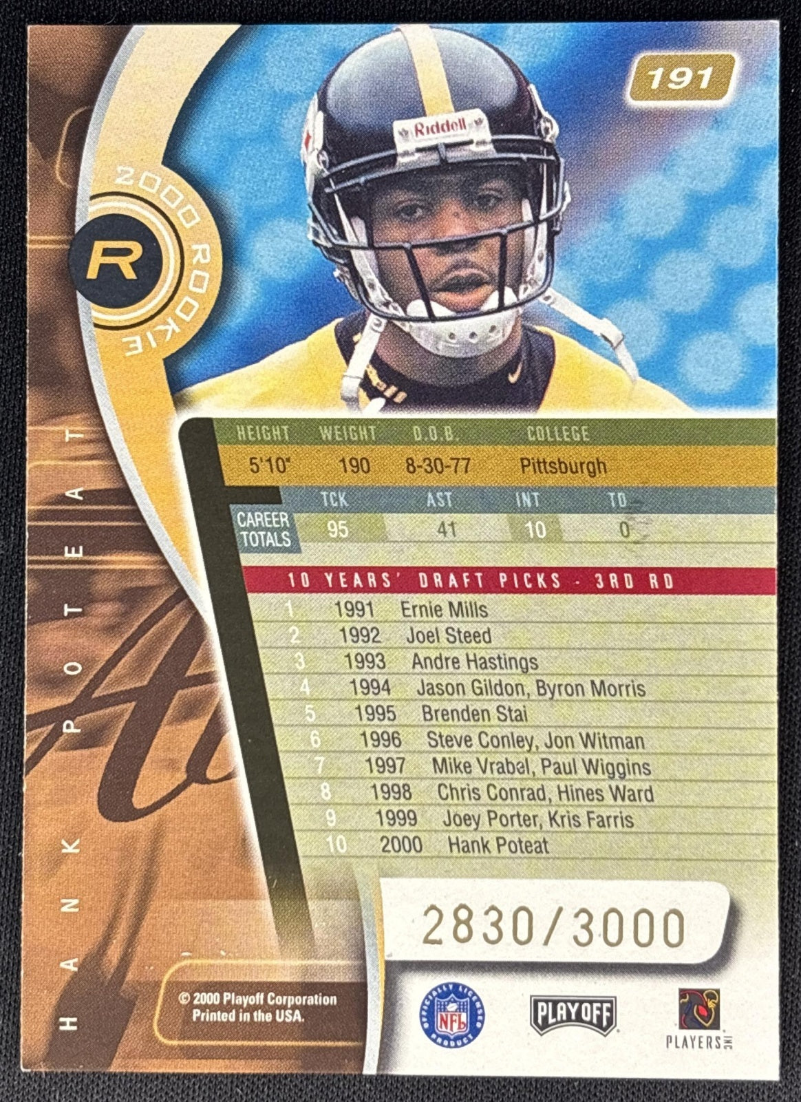 Hank Poteat 2000 Playoff Absolute /3000 Sports Trading Cards