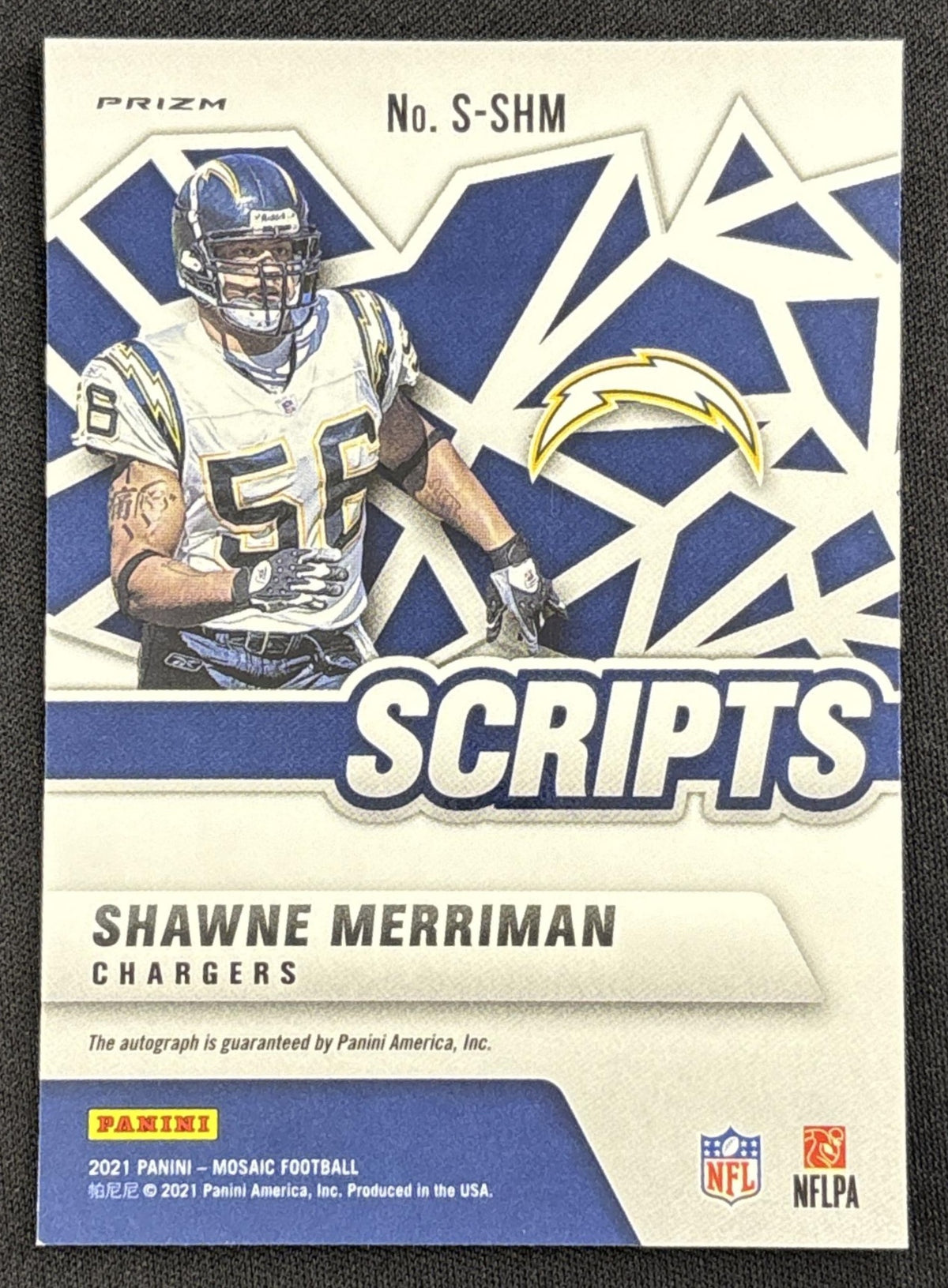 Shawne Merriman 2021 Panini Mosaic Scripts Chargers Sports Trading Card
