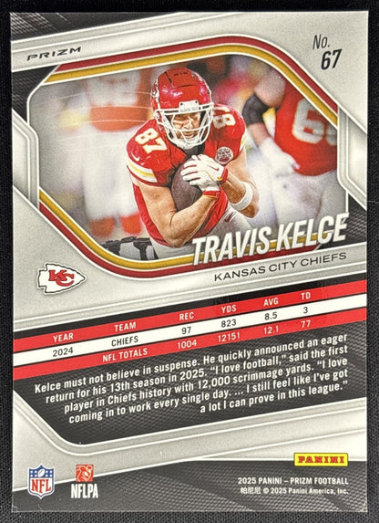 Travis Kelce 2025 Panini Prizm Green Flash Chiefs back