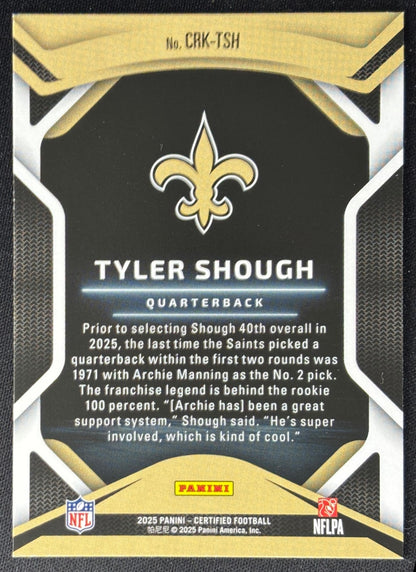 Tyler Shough 2025 Certified Rookies Saints - back