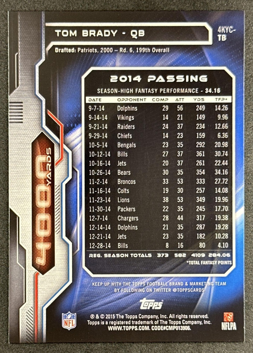 Tom Brady 2015 Topps 4000 Yard Club Patriots Back