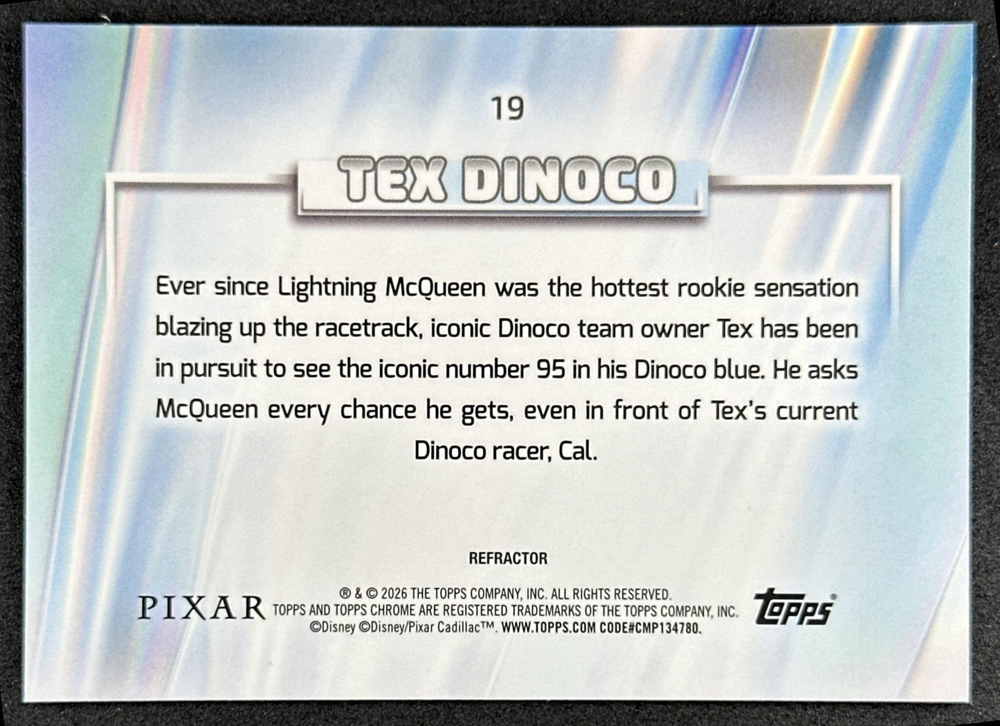 Tex Dinoco 2026 Topps Chrome Disney Refractor Cars Back