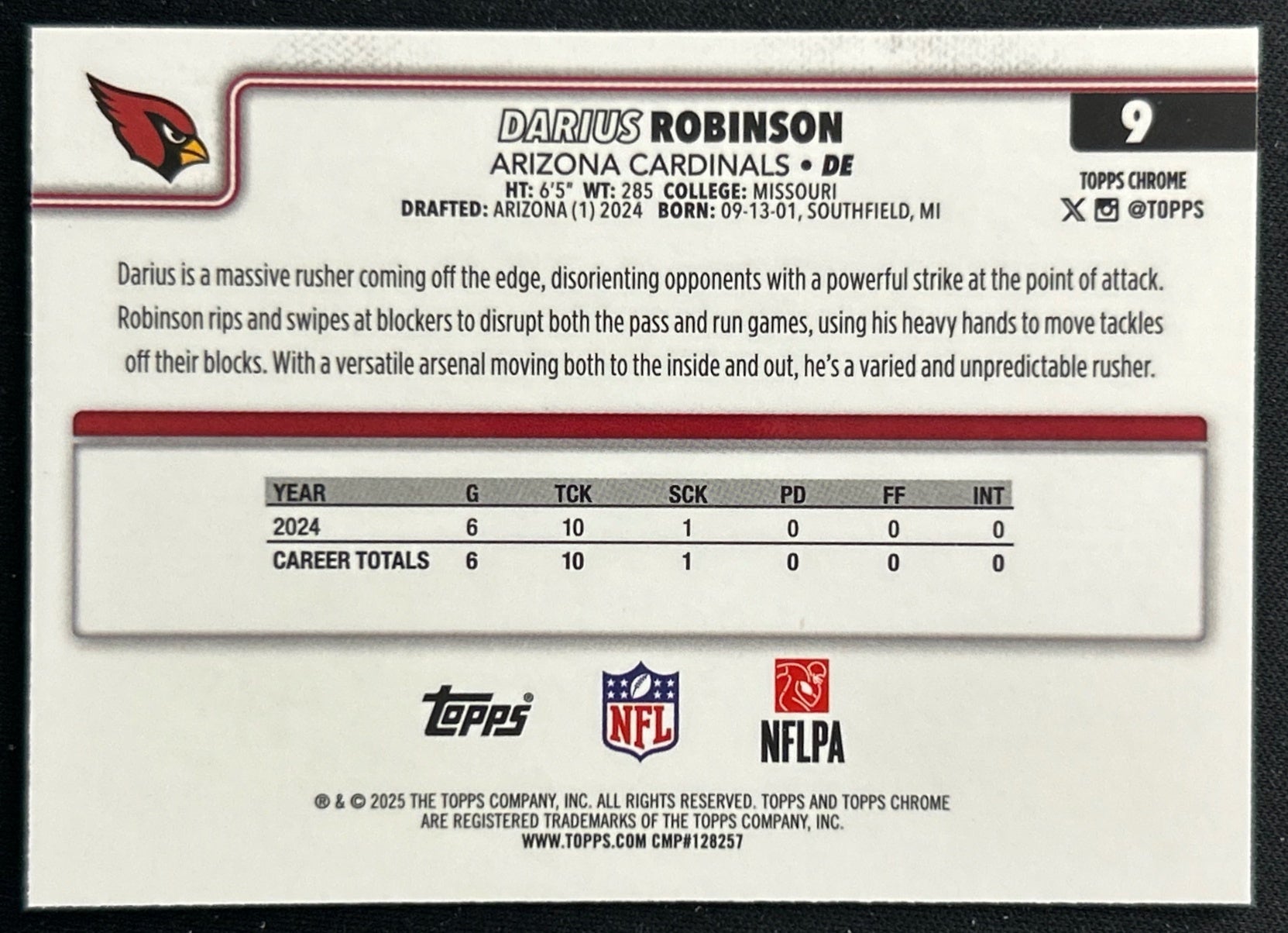 Darius Robinson 2025 Topps Chrome Cardinals Sports Trading Cards
