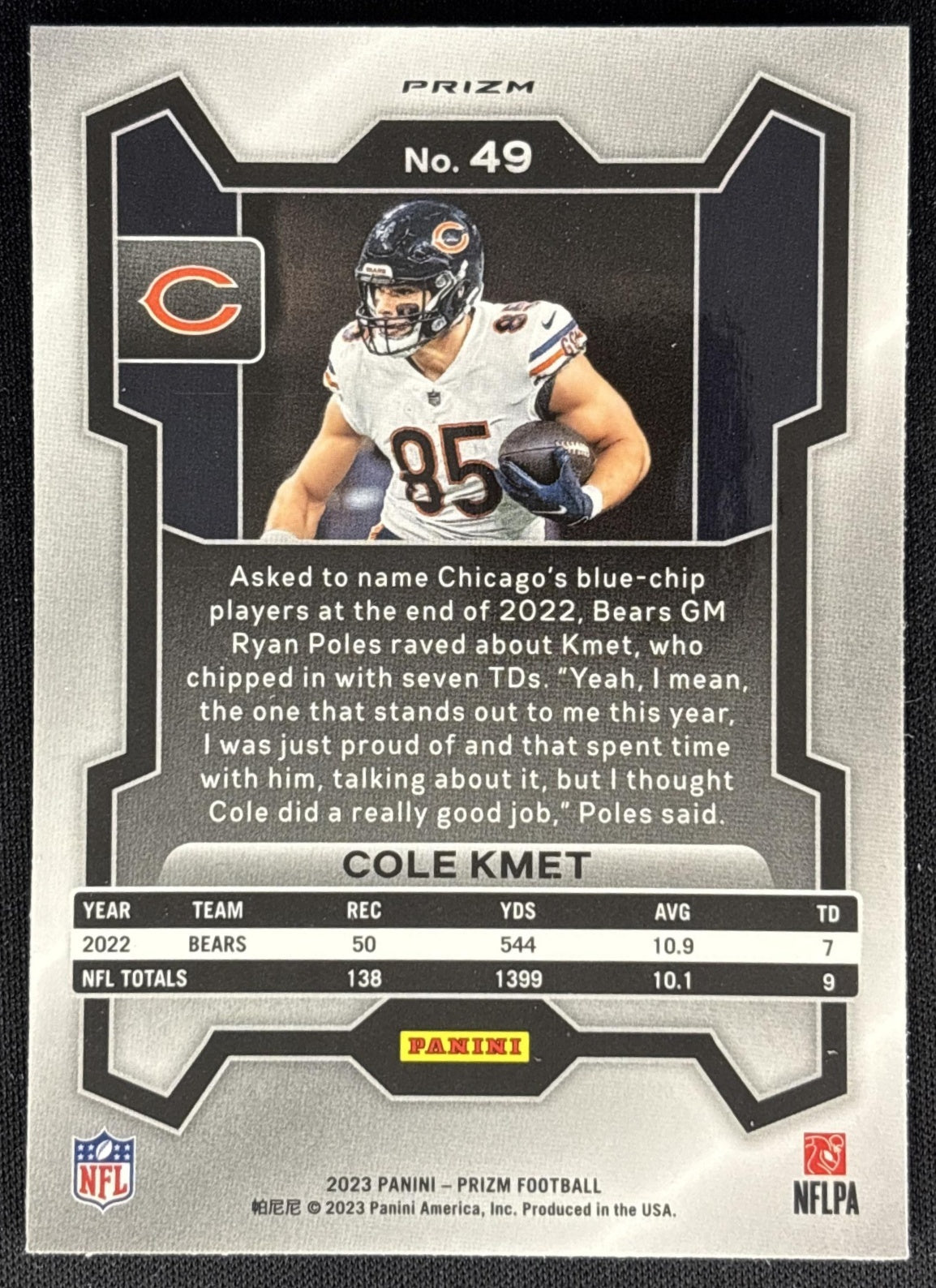 Cole Kmet 2023 Panini Prizm Lazer Bears