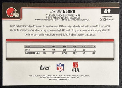David Njoku 2025 Topps Chrome Green Refractor /99 Browns Sports Trading Cards