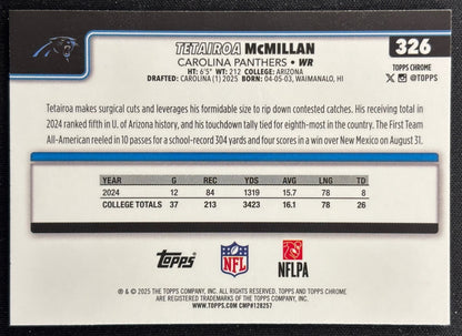 Tetairoa McMillan 2025 Topps Chrome Rookie Panthers Sports Trading Cards