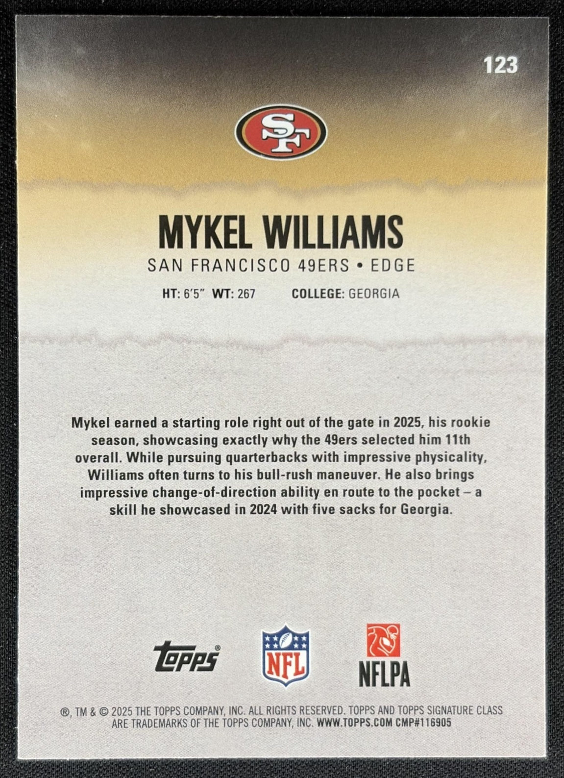 Mykel Williams 2025 Topps Signature Class Chrome Rookie 49ers