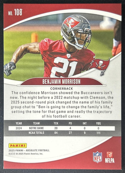 Benjamin Morrison 2025 Panini Absolute Rookies Spectrum /375 Buccaneers back