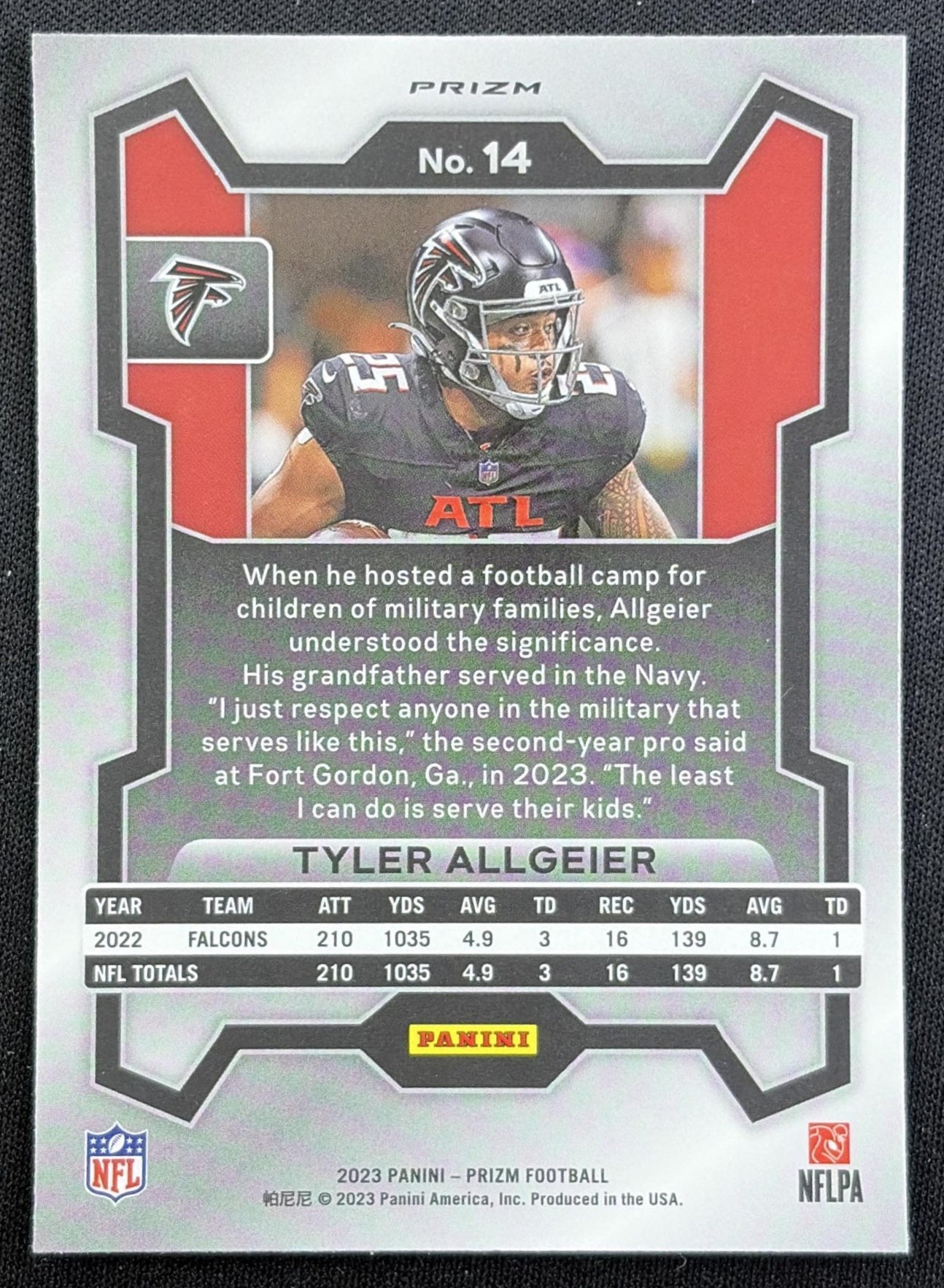 Tyler Allgeier 2023 Panini Prizm Green Wave Falcons