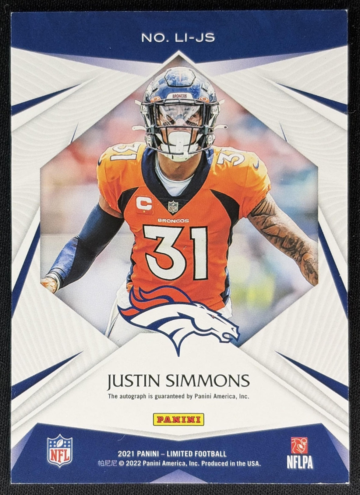 Justin Simmons 2021 Panini Limited Ink /99 Steelers Giants Broncos back