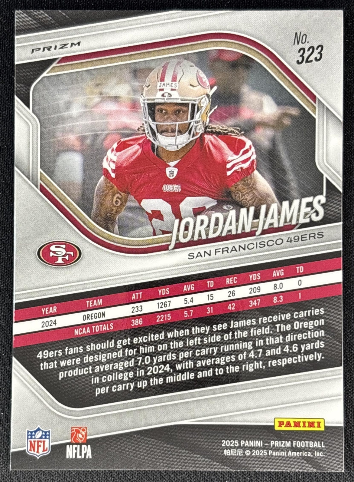 Jordan James 2025 Panini Prizm Lazer 49ers