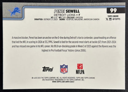 Penei Sewell 2025 Topps Chrome RayWave Refractor Lions Sports Trading Cards