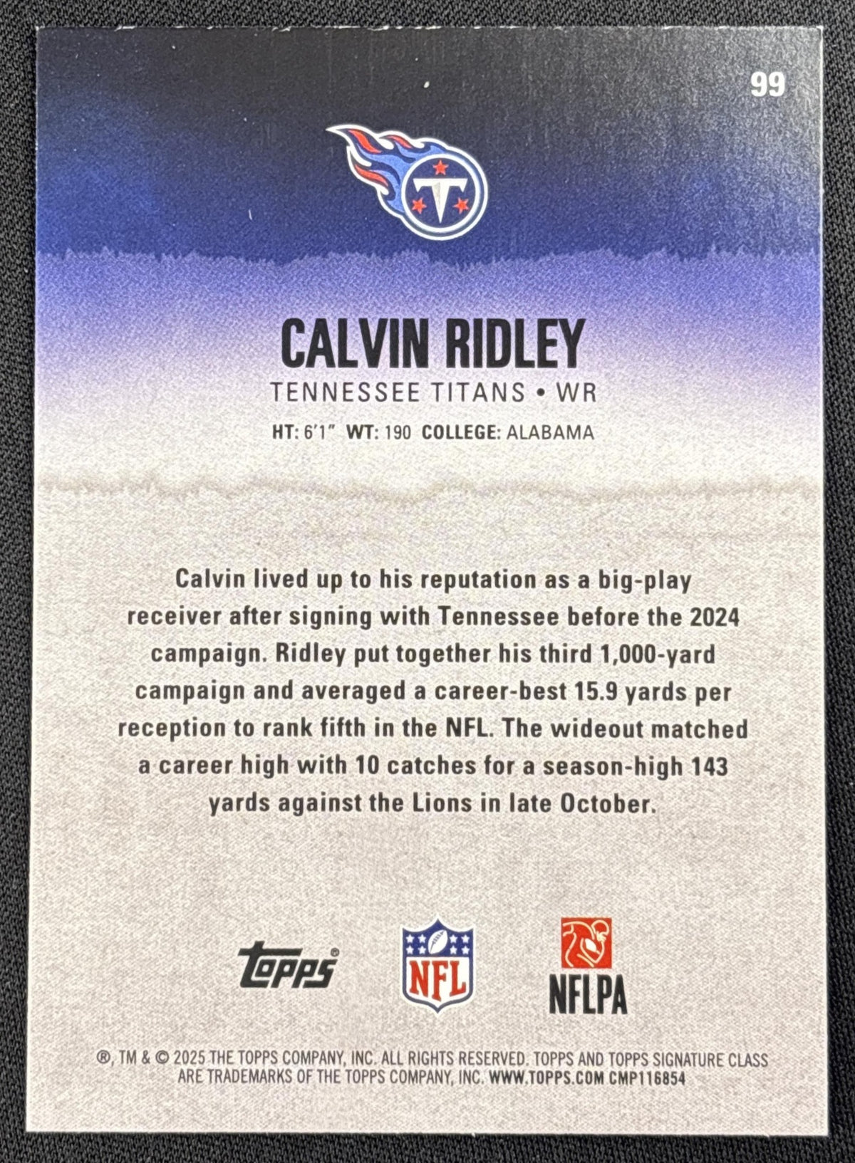 Calvin Ridley 2025 Topps Signature Class Chrome Veteran Green Refractor /150 Titans