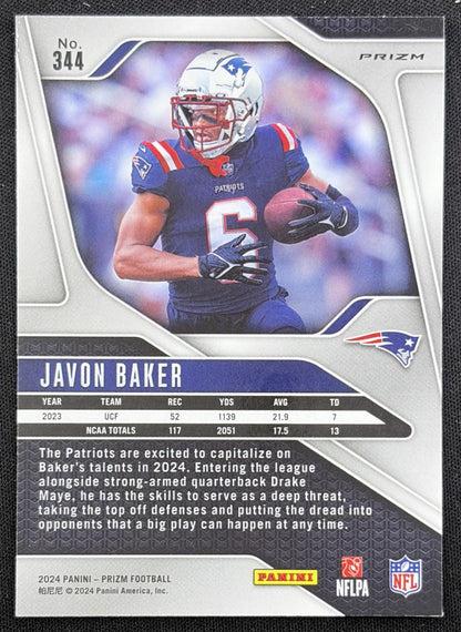 Javon Baker 2024 Panini Prizm Green Wave Patriots back