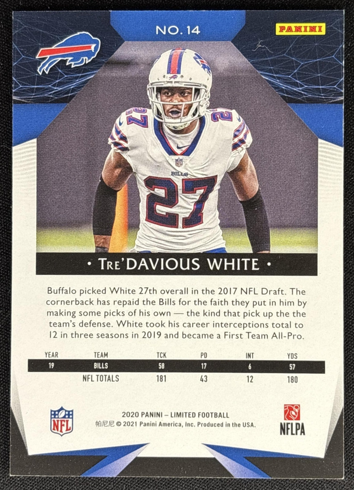 Tre Davious White 2020 Panini Limited Gold Spotlight /75 Bills Buffalo Bills Sports Trading Cards