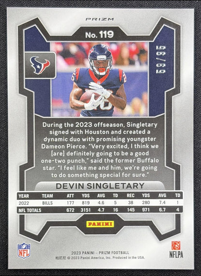 Devin Singletary 2023 Panini Prizm No Huddle Blue /95 Texans back
