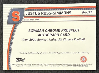 Justus Ross-Simmons 2024 Bowman Chrome University Prospect Auto
