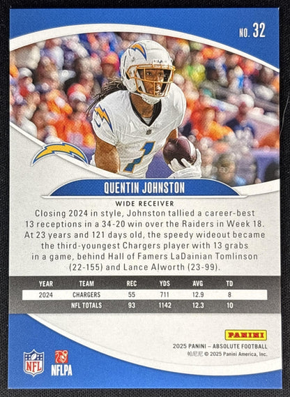 Quentin Johnston 2025 Panini Absolute Red Squares /850 Chargers back
