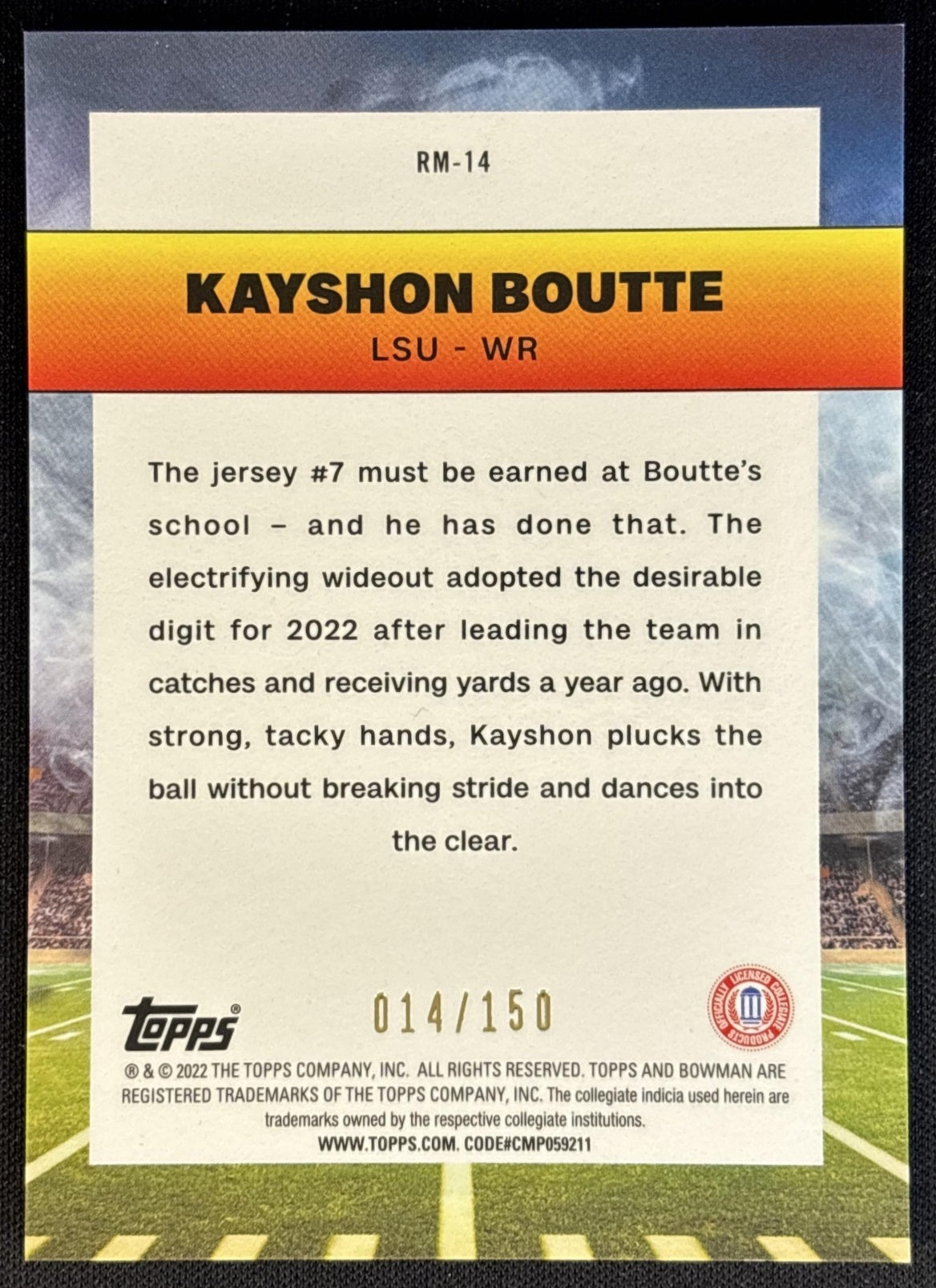Kayshon Boutte 2022 University Chrome Ramblin' Man Aqua Refractor /150 Tigers back
