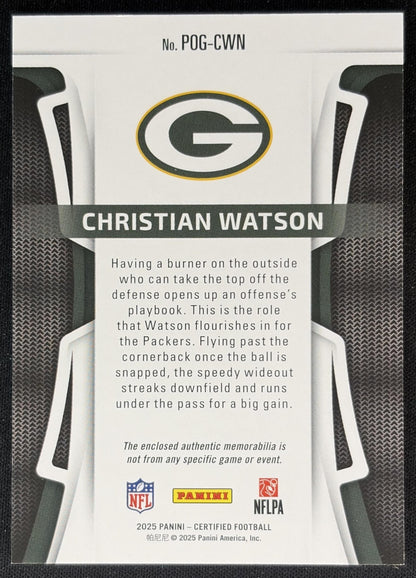 Christian Watson 2025 Panini Certified Piece of the Game /299 Packers Sports Trading Cards
