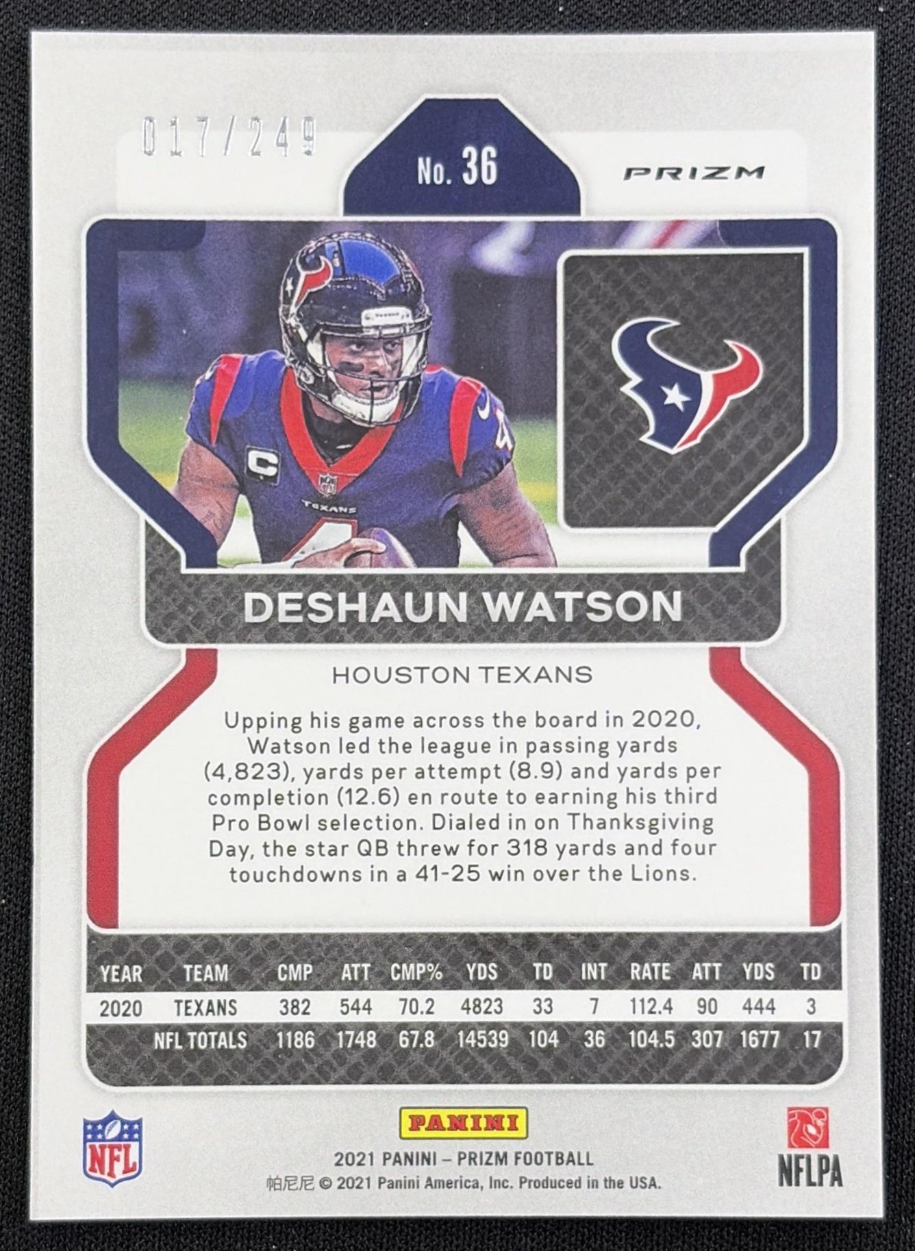 Deshaun Watson 2021 Panini Prizm Orange /249 Texans
