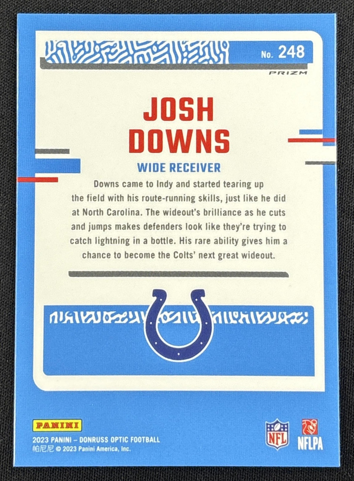 Josh Downs 2023 Panini Donruss Optic One Hundred Emoji Prizm Colts