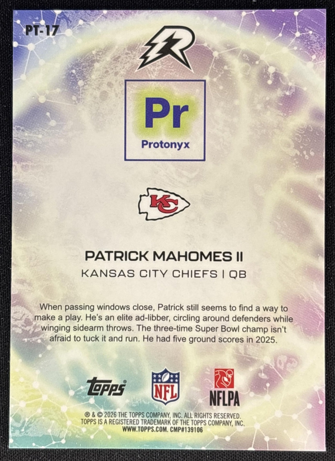 Patrick Mahomes II 2025 Topps Resurgence Protonyx Chiefs Kansas City Chiefs Sports Trading Cards