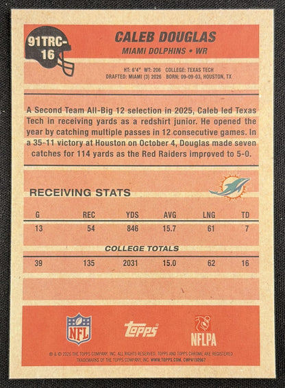 Caleb Douglas 2026 Topps 1991 Chrome Rookie Mojo Refractor Dolphins back
