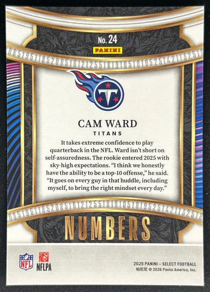 Cam Ward 2025 Panini Select Numbers Titans Sports Trading Cards