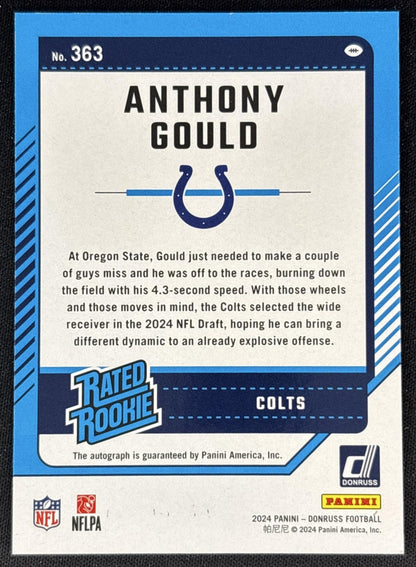 Anthony Gould 2024 Panini Donruss Press Proof Green Auto Colts Back