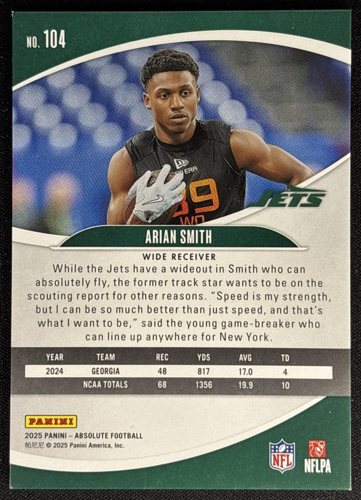 Arian Smith 2025 Panini Absolute Rookies Spectrum Green /25 Jets