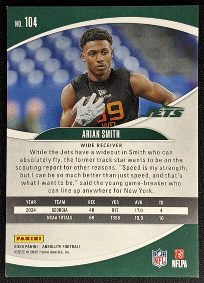 Arian Smith 2025 Panini Absolute Rookies Spectrum Green /25 Jets