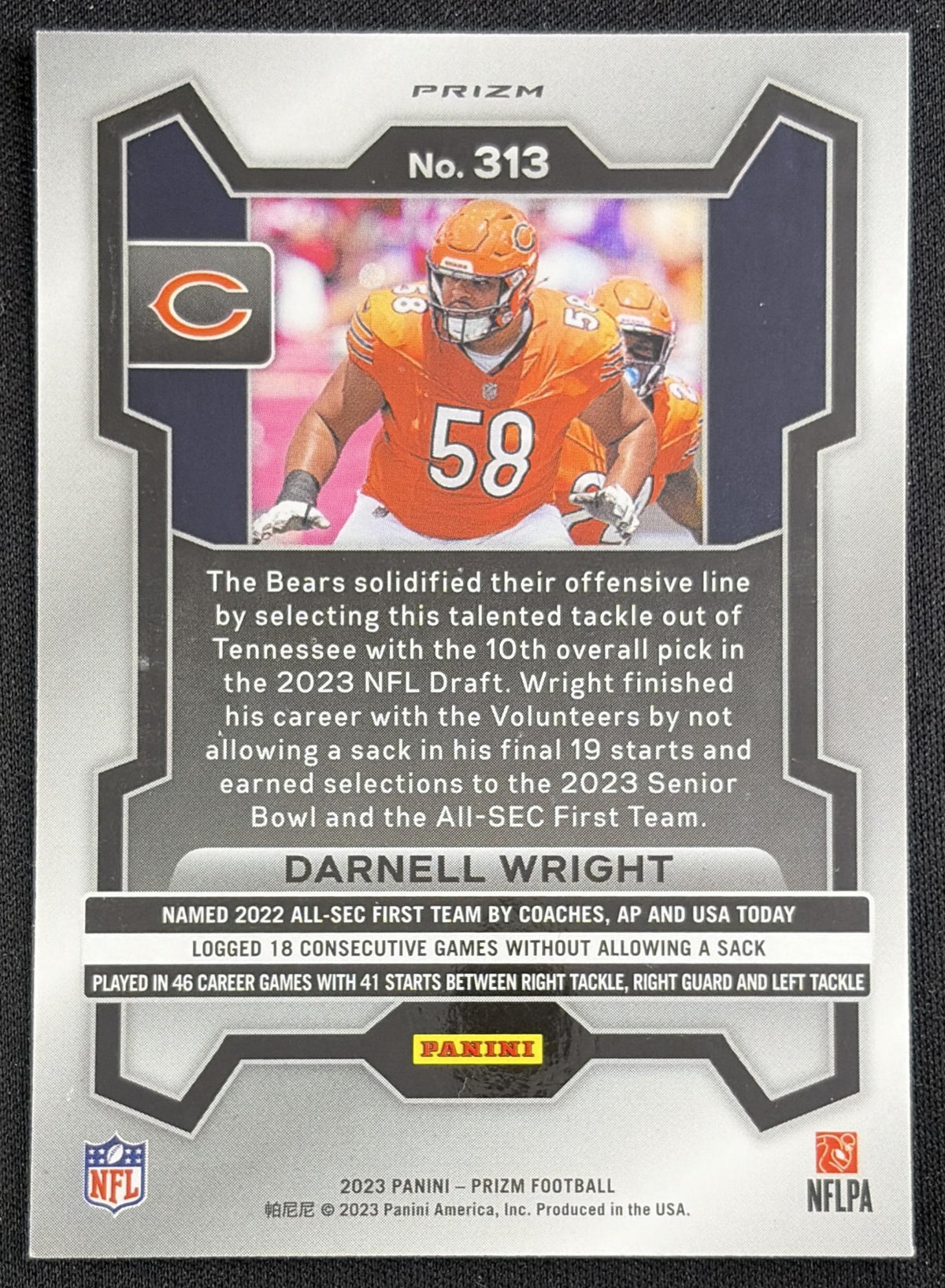 Darnell Wright 2023 Panini Prizm Silver Bears Sports Trading Card